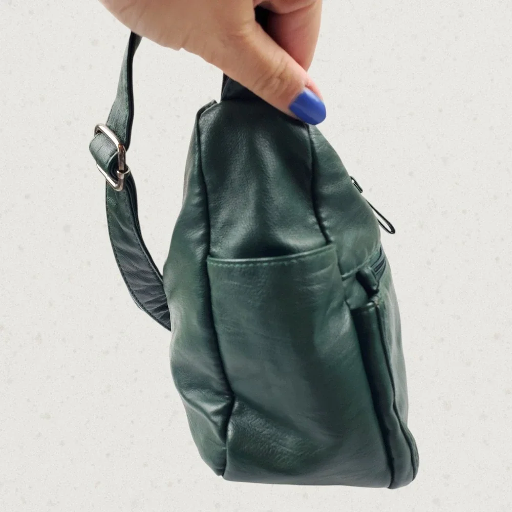 Volganik Rock Forest Green Faux Leather Multi Pocket Crossbody Shoulder Bag
